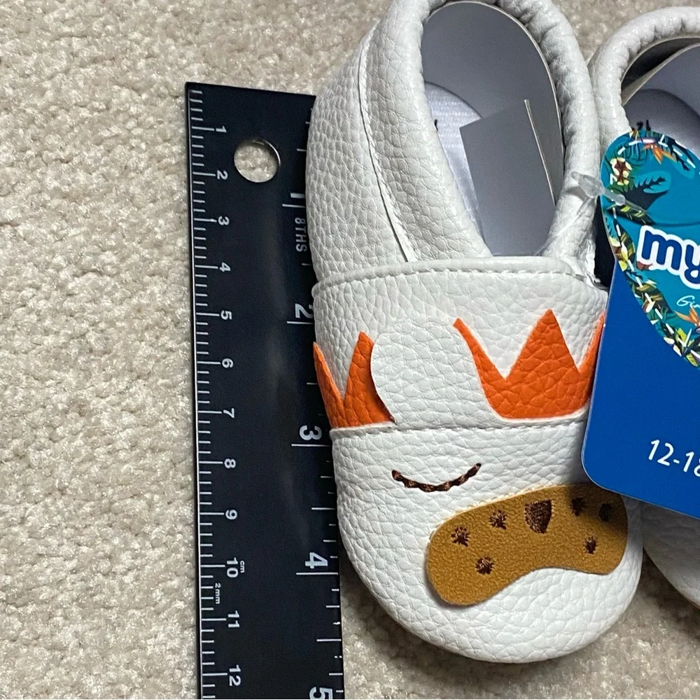 White and Orange Moccasins with Animal Face Design
